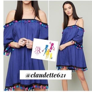 🆕 Blue Off The Shoulder Tassel Dress